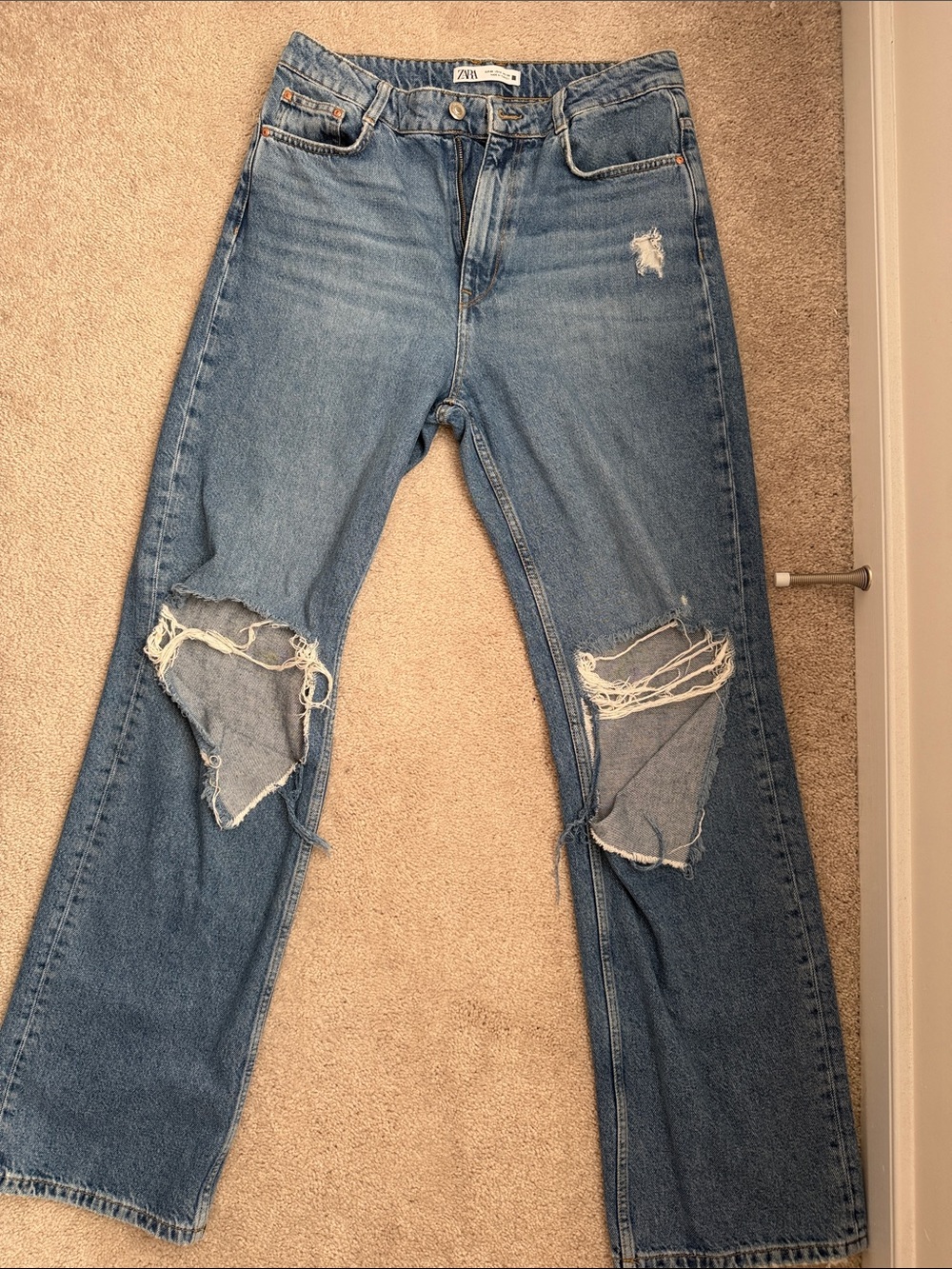 Zara Distressed Straight-Leg Jeans